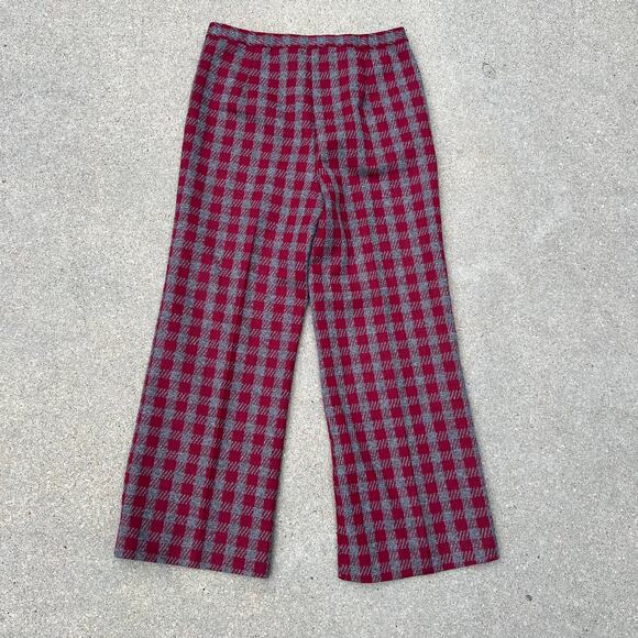 Vintage Jack Winter double knit polyester gray maroon plaid houndstooth pants - Picture 1 of 6